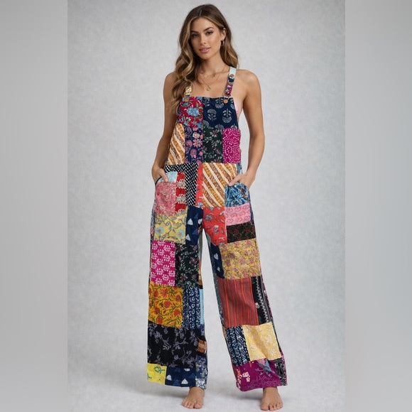 NWT Kantha Kathmandu‎ Handmade Patchwork Overalls Fits Small Medium Large - Picture 8 of 8